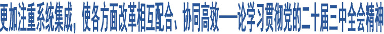 更加注重系統(tǒng)集成，使各方面改革相互配合、協(xié)同高效——論學(xué)習(xí)貫徹黨的二十屆三中全會(huì)精神