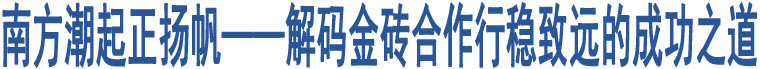 南方潮起正揚(yáng)帆——解碼金磚合作行穩(wěn)致遠(yuǎn)的成功之道